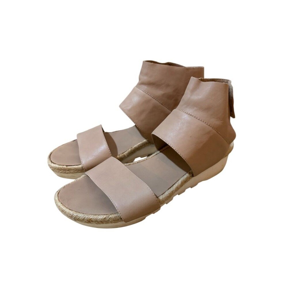 Eileen Fisher Glad Leather Platform Sandals Gladiator Tan